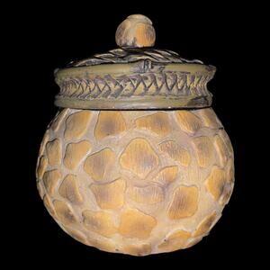 Vintage Safari Giraffe Print Resin Trinket Jar with Textured Basket Weave Lid